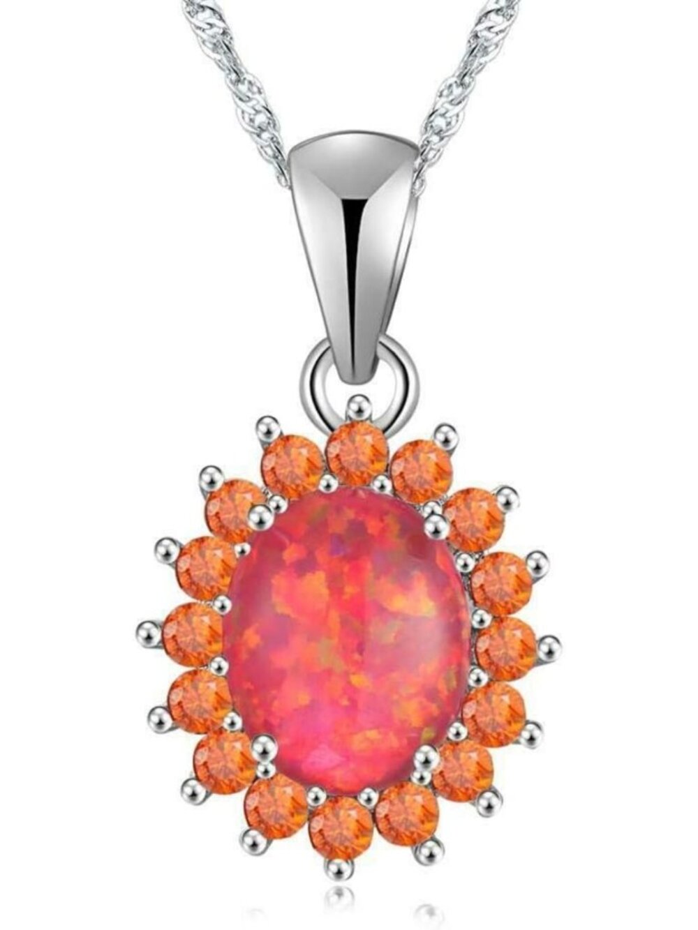 Stunning Opal Flower & Oval Pendant Necklace - Gemstone Jewelry for Women